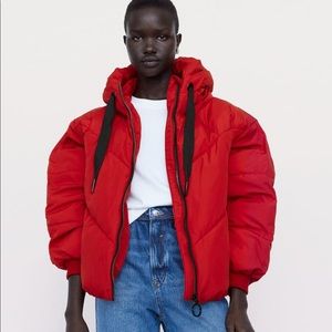 Zara Red Puffer Jacket Coat L